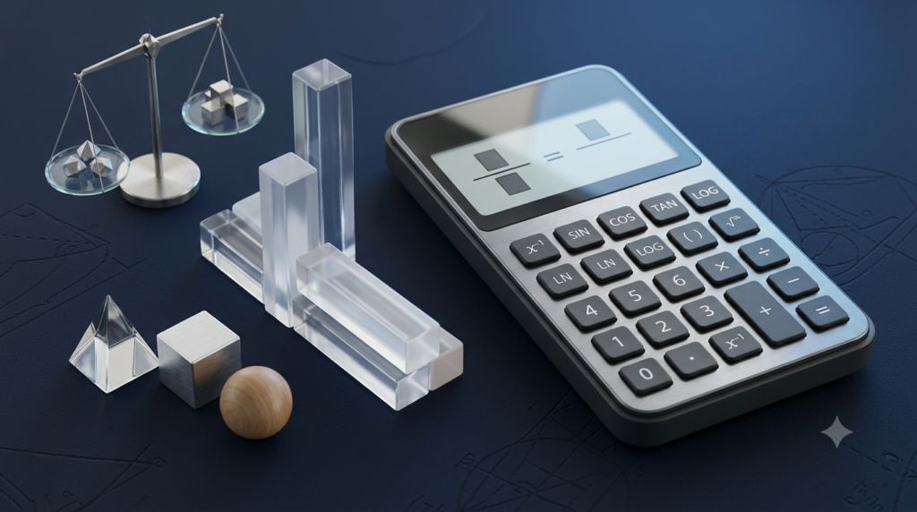 3D render of a calculator illustrating reciprocal calculations in mathematics