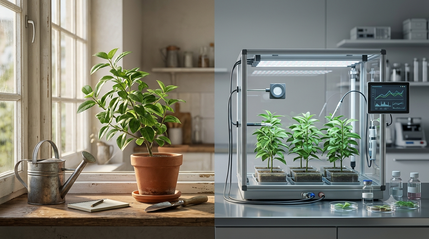 Comparison of everyday plant observations and scientific plant growth experiments using laboratory instruments.