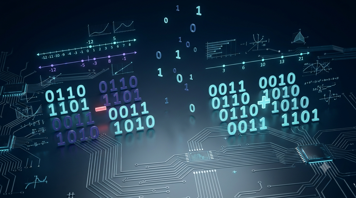 3D visualization of signed and unsigned numbers using binary digits and computer circuit elements
