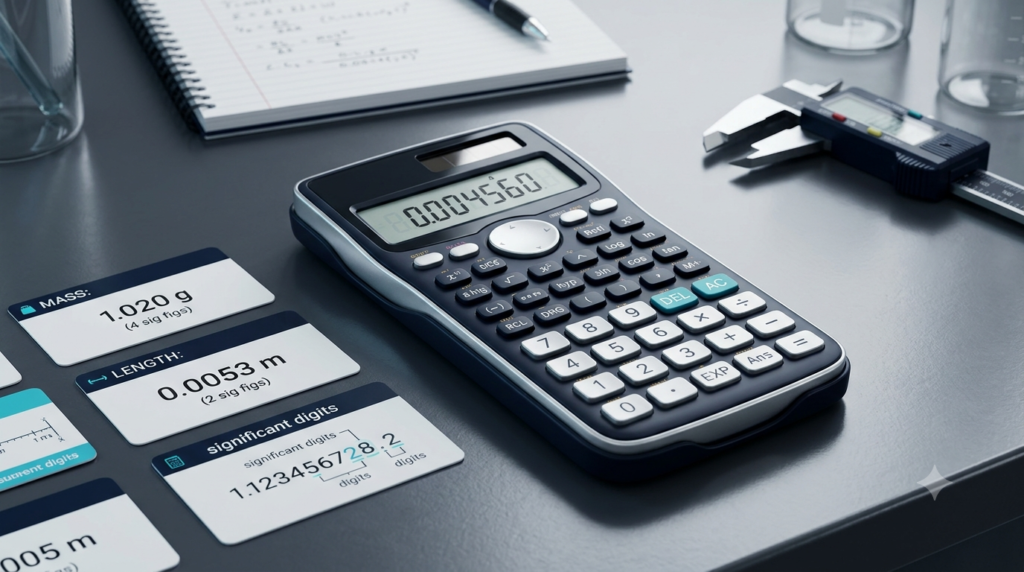 Significant Figures Calculator showing decimal precision and significant digits on a scientific calculator.