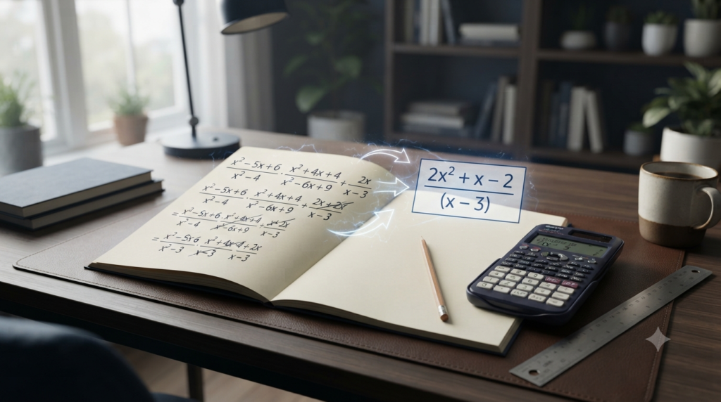 Realistic 3D illustration showing a complex formula being simplified for easier calculations