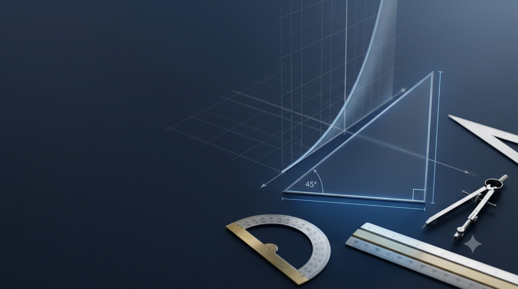 3D illustration of a right-angled triangle and tangent function for trigonometry calculations