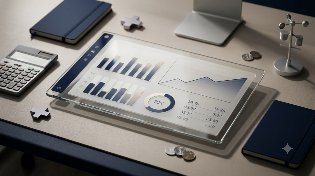 Realistic 3D statistical charts and everyday objects representing the use of statistics in daily decisions.