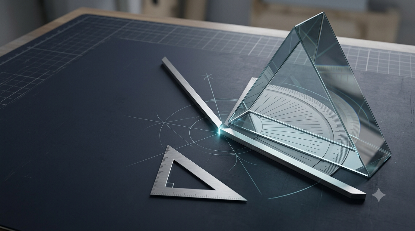 Realistic 3D illustration of geometric angles and a triangular structure for learning trigonometry
