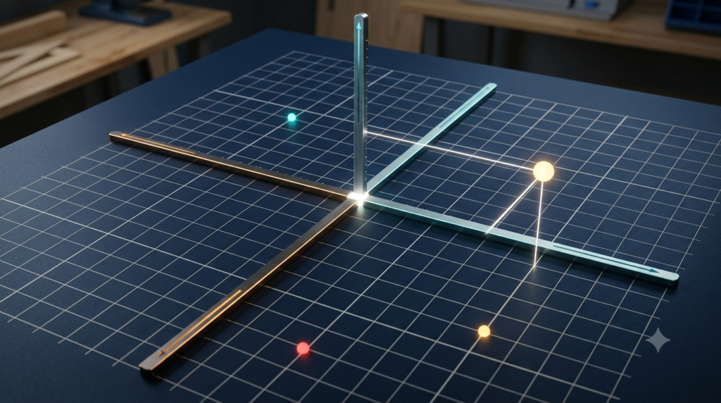 Realistic 3D coordinate plane showing plotted points, intersecting axes, and the four quadrants.