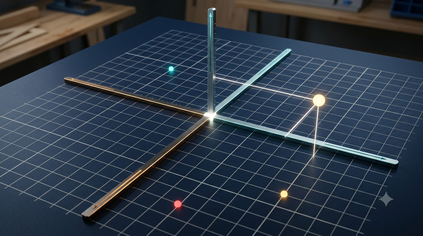 Realistic 3D coordinate plane showing plotted points, intersecting axes, and the four quadrants.