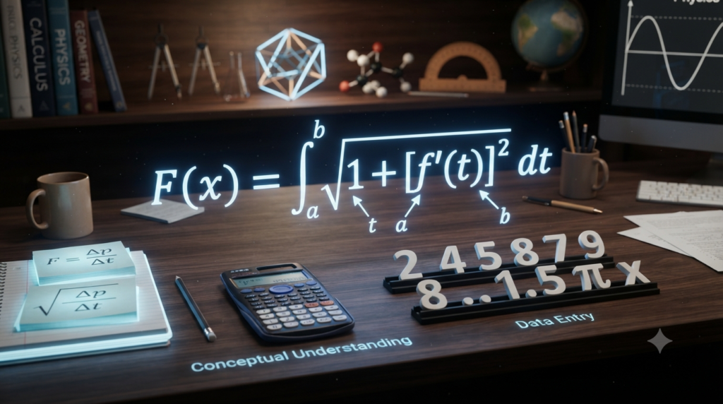 Realistic 3D illustration showing understanding a formula before substituting numbers