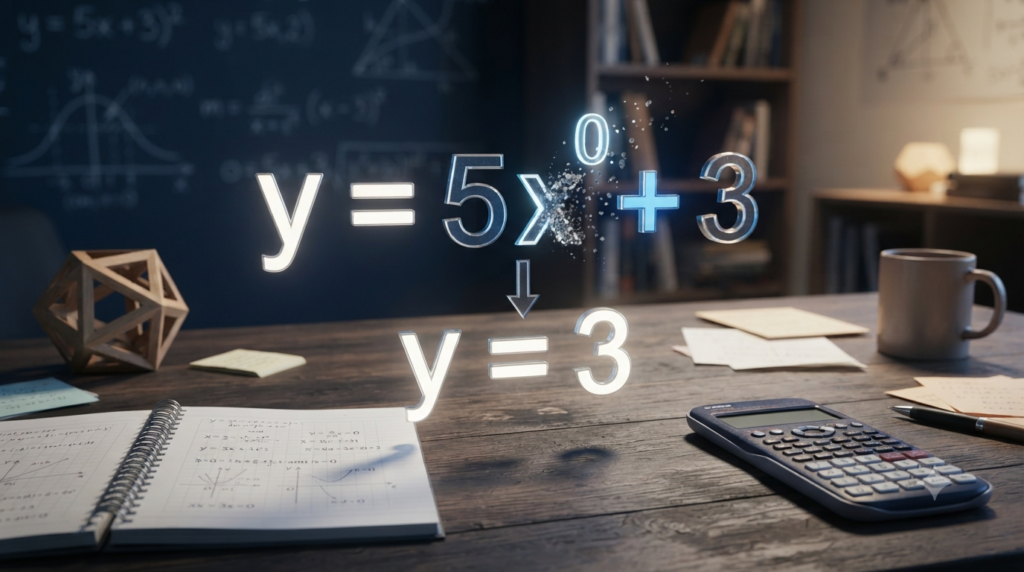 3D illustration showing a variable equal to zero in a mathematical formula